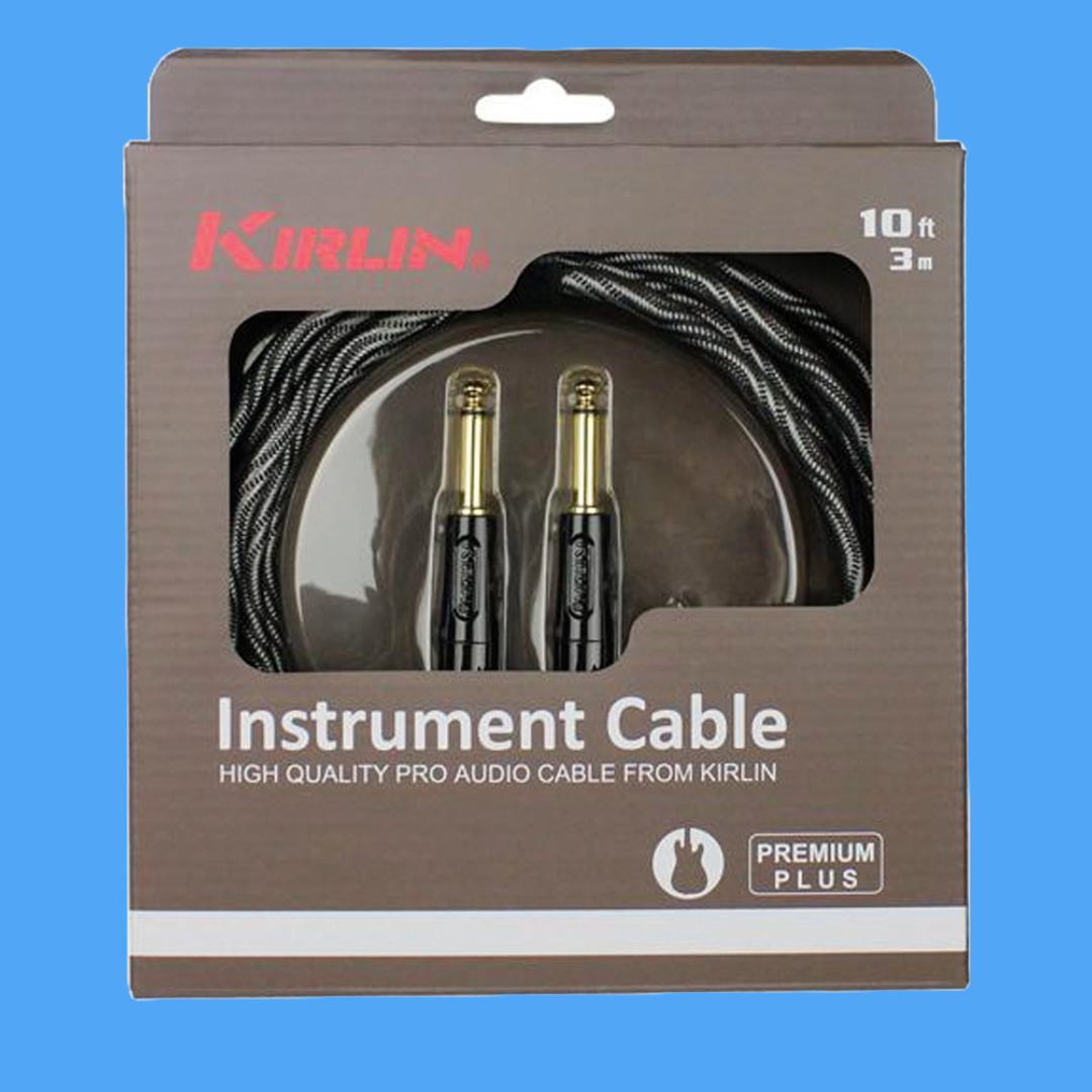 Kirlin IWB201WB 10ft Premium Plus Wave Black & White Guitar/Instrument Cable (Straight)