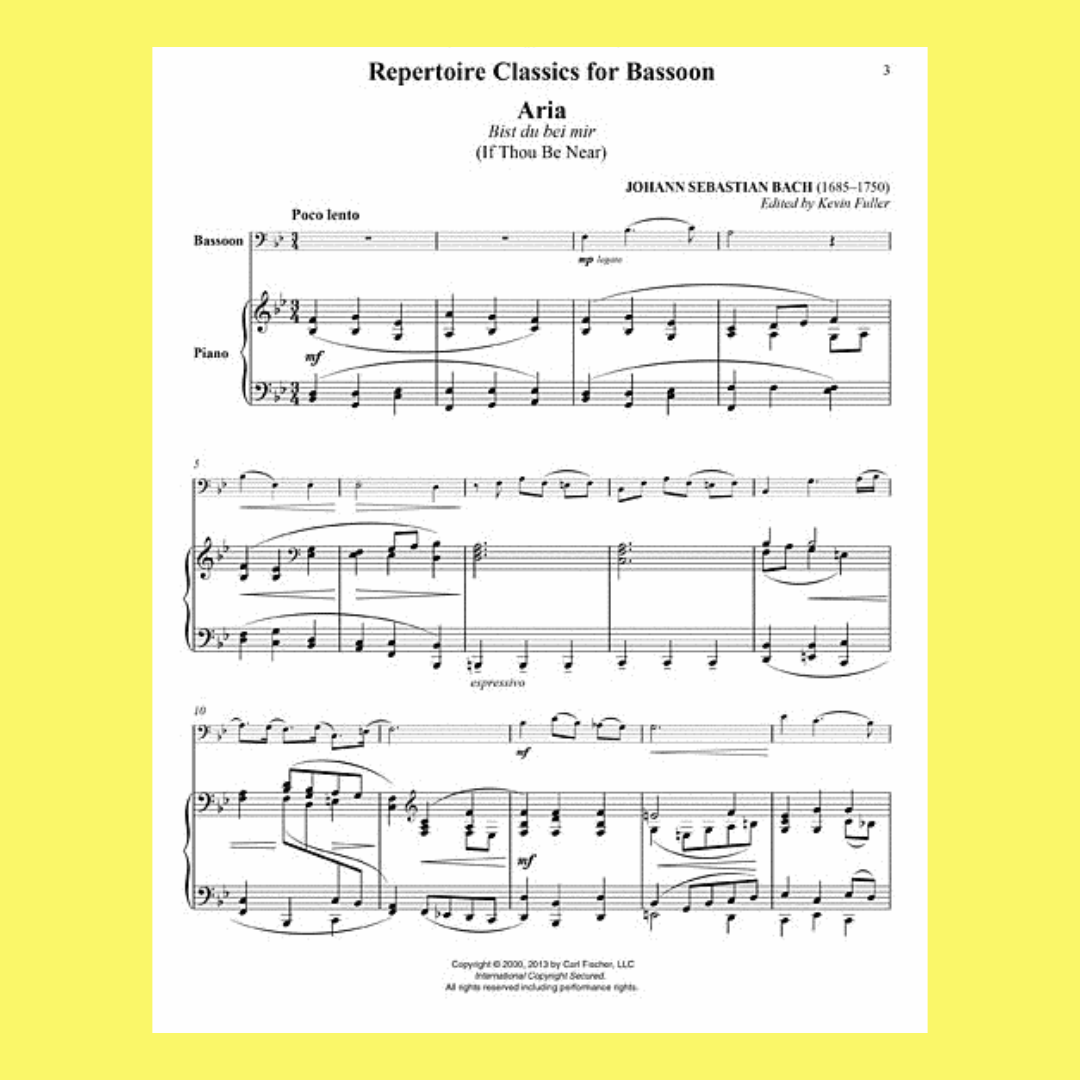 Repertoire Classics For Bassoon with Piano Accompaniment Book