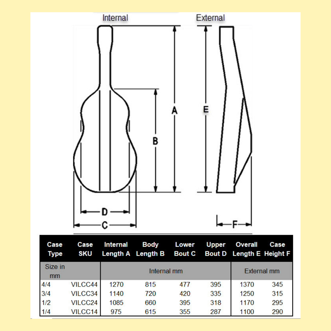 Vivo VILCC14 Lightweight Cello Case - 1/4 Size