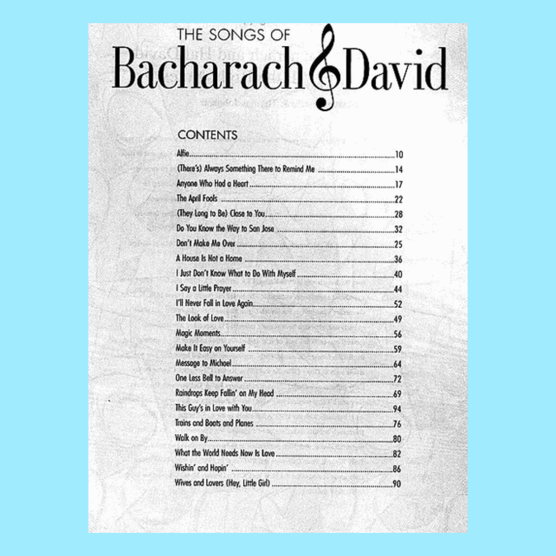 Songs Of Burt Bacharach & Hal David PVG Songbook