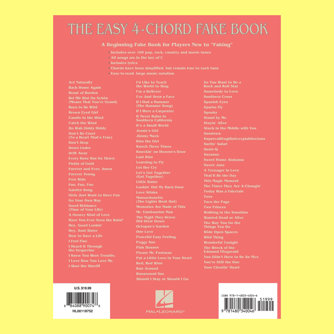 Easy 4 Chord Fake Book For C Instruments  (100 Songs)