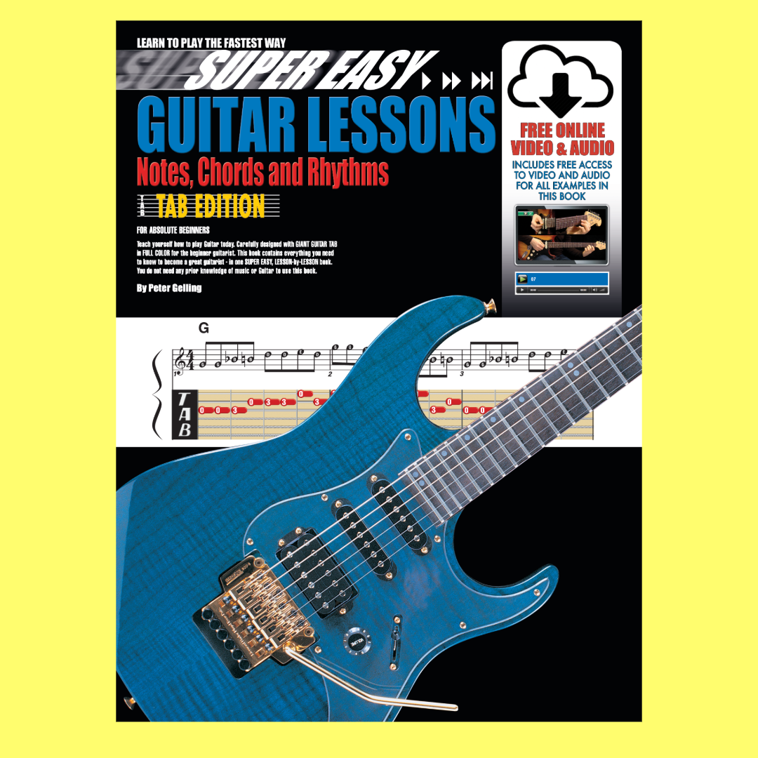 Super Easy Guitar Lessons - Notes Chords & Rhythms With Tab Book