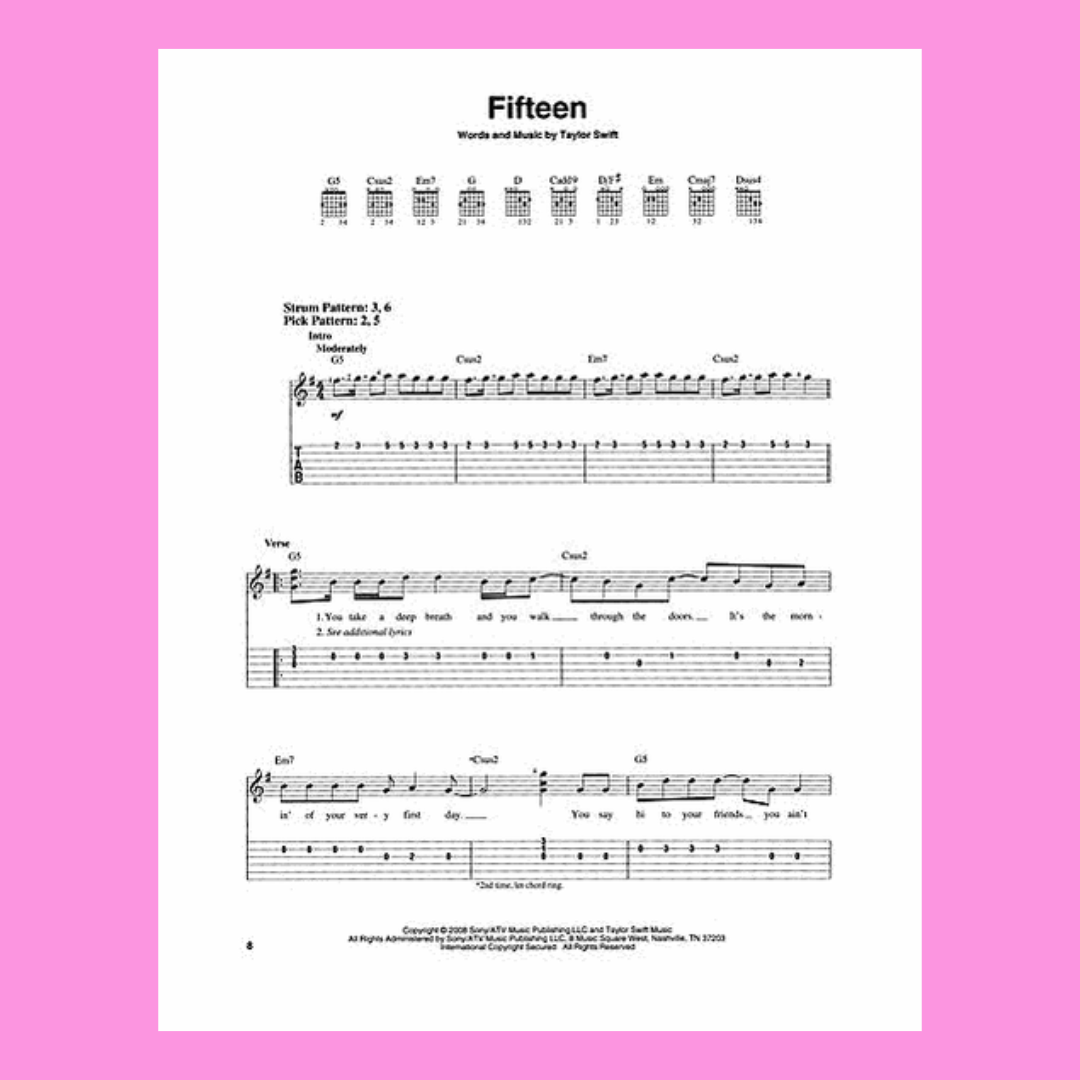 Taylor Swift - Fearless Easy Guitar Notes & Tab Songbook