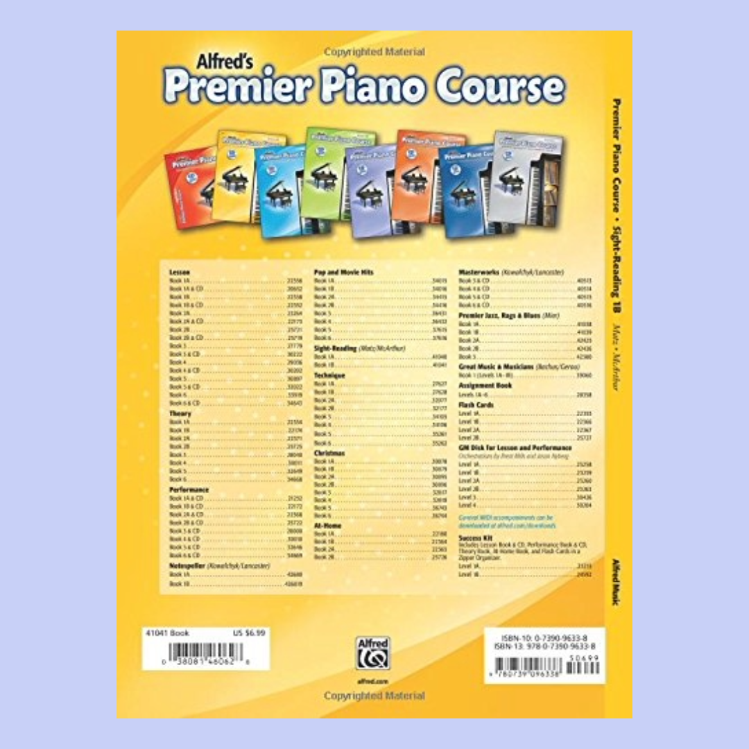 Alfred's Premier Piano Course Sight Reading Book 1B