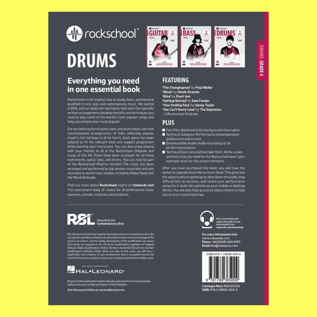 Rockschool Drums Grade 4 Book (2024+) New Edition (Arriving End Jan 2025)