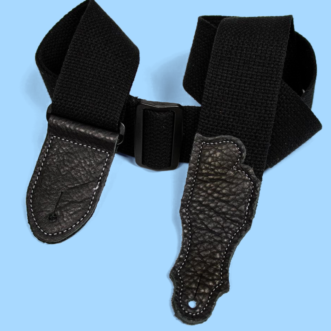 Franklin 2" Black Cotton Guitar Strap with Pebbled Black Glove Leather Ends