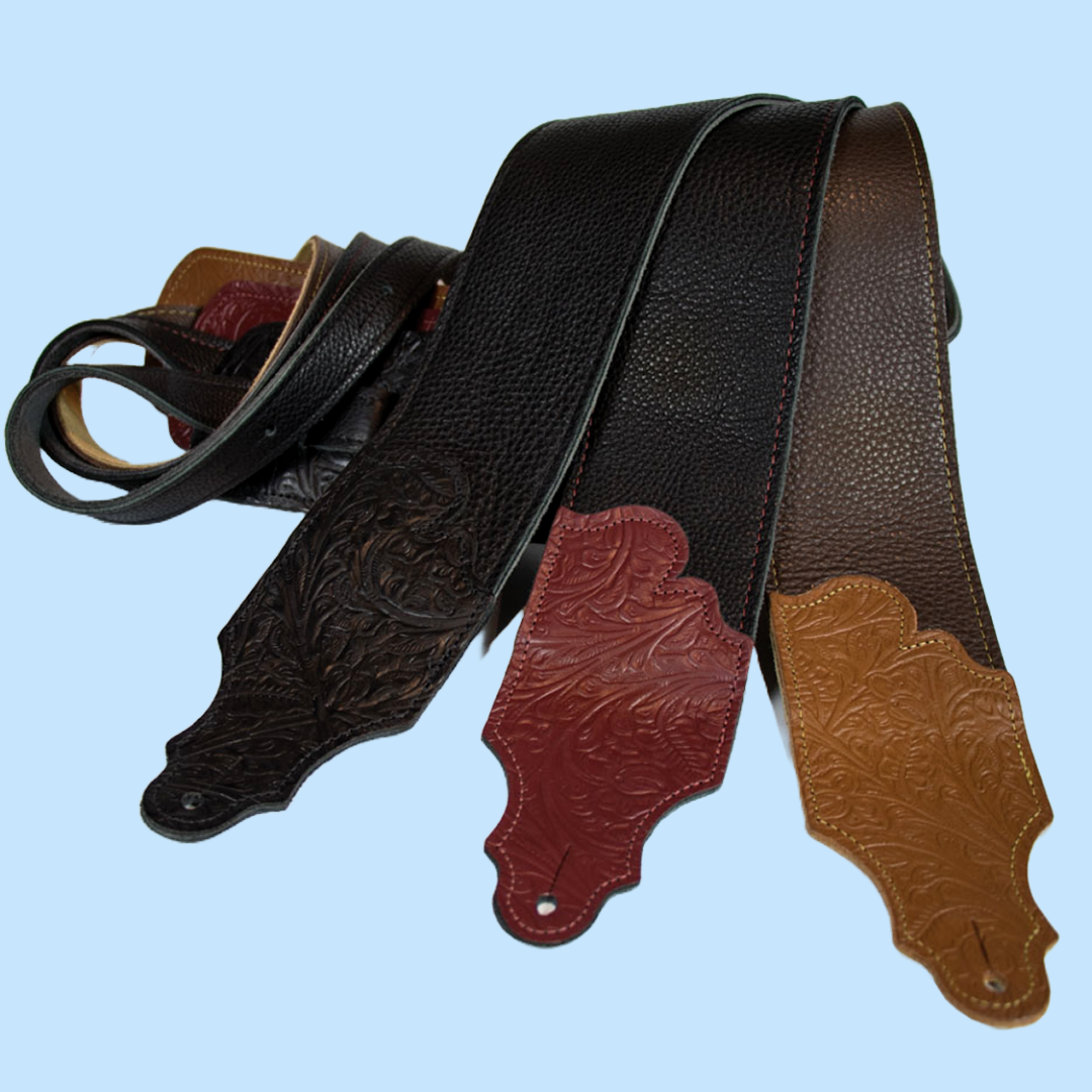 Franklin 3" Black Glove Leather with Tooled Red Ends Guitar Strap