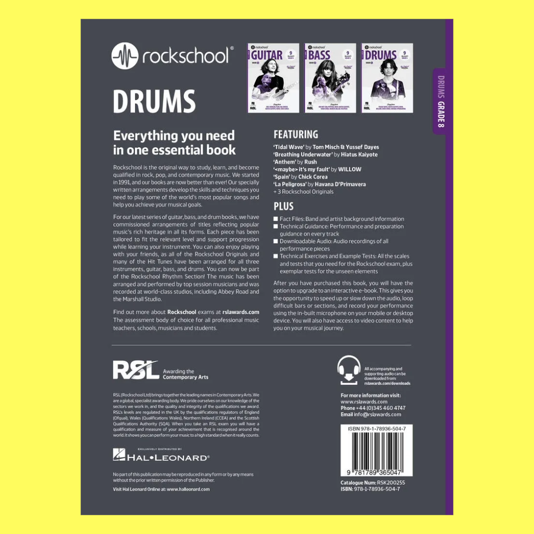 Rockschool Drums Grade 8 Book (2024+) New Edition (Arriving End Jan 2025)