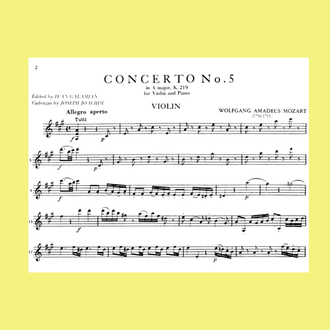 Mozart - Concerto No 5 A Major K 219 for Violin with Piano Accompaniment