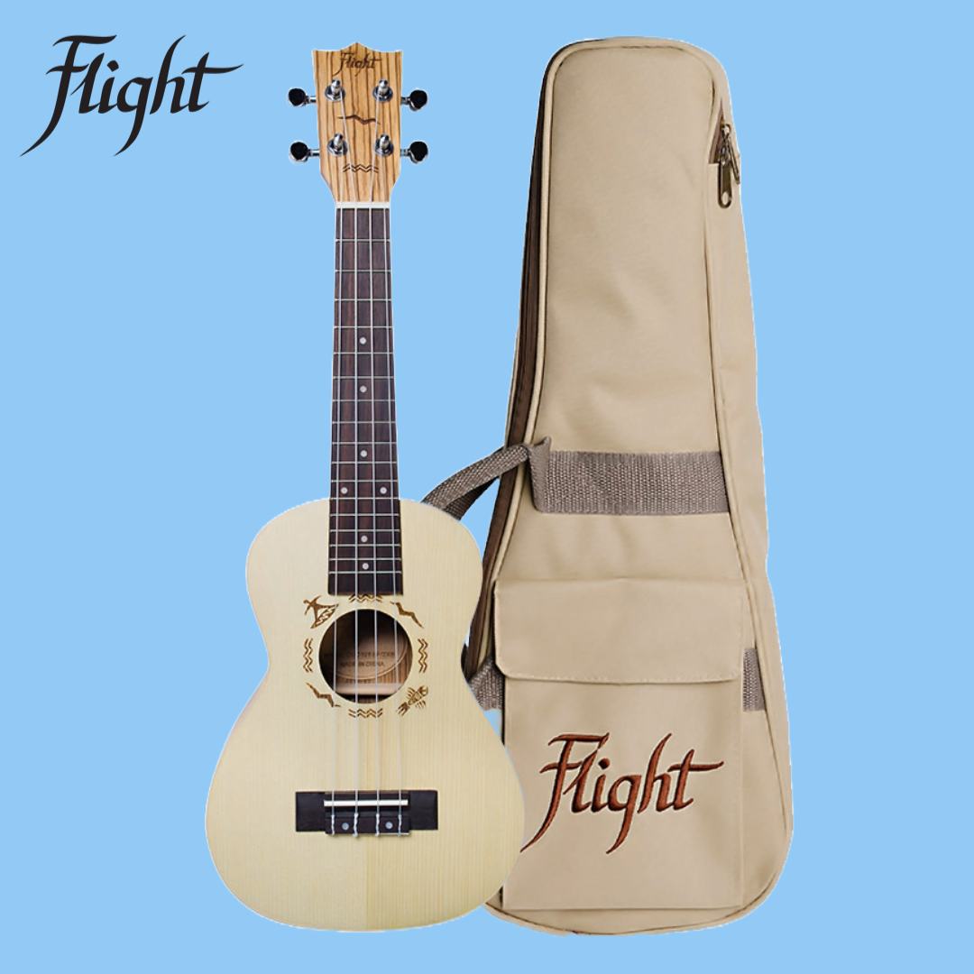 Flight DUC325 Concert Ukulele Spruce/Zebrawood with Padded Gig Bag