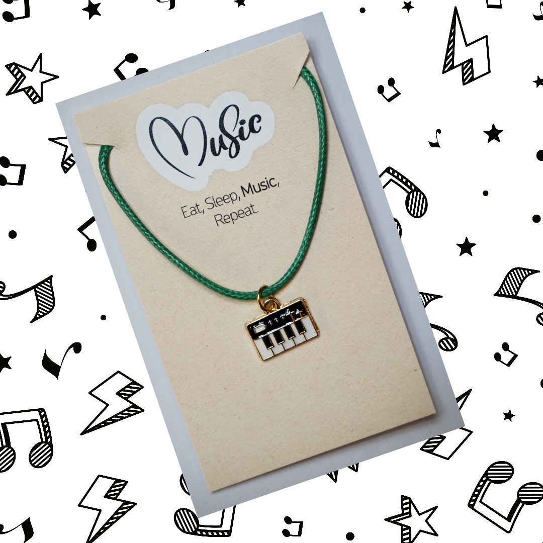 Eat. Sleep. Music. Repeat. Necklace - Piano/Keyboard (Green Cord)