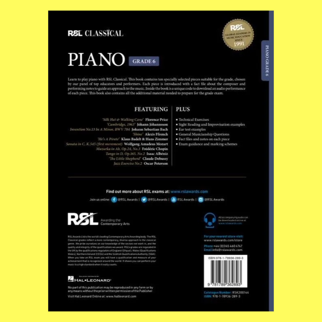 Rockschool Classical Piano Grade 6 Book (2021+)