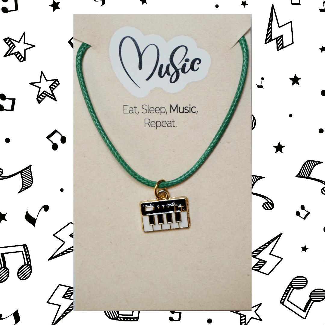 Eat. Sleep. Music. Repeat. Necklace - Piano/Keyboard (Green Cord)