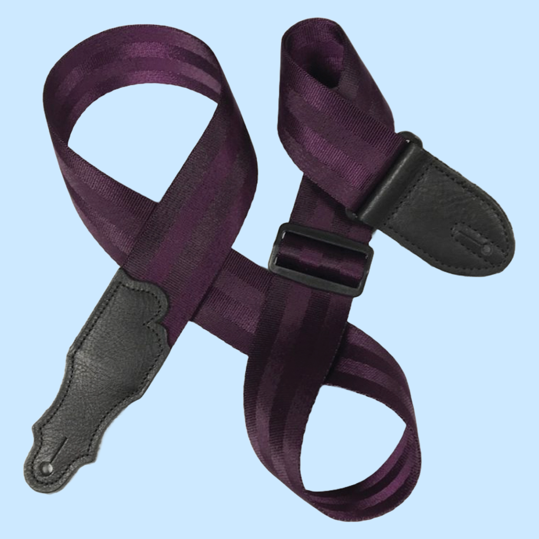 Franklin 2" Purple Aviator Seat Belt Guitar Strap with Pebbled Glove Leather End Tab