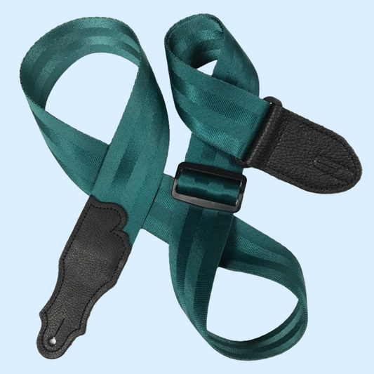 Franklin 2" Teal Aviator Seat Belt Guitar Strap with Pebbled Glove Leather End Tab