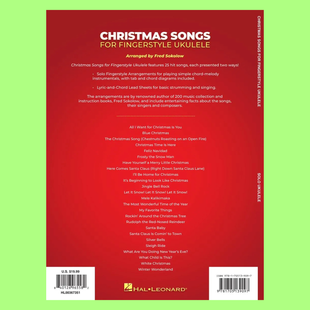 Christmas Songs For Solo Fingerstyle Ukulele - Notes, Tab & Lyrics Book