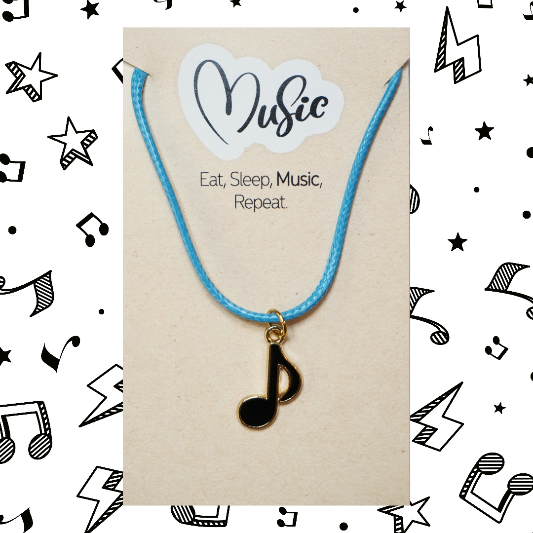 Eat. Sleep. Music. Repeat. Necklace - Quaver Note (Blue Cord)