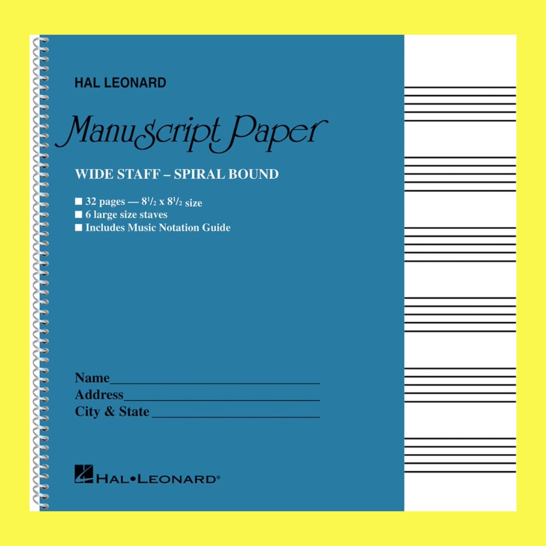 Hal Leonard -Aqua Manuscript Book- 6 Wide Staves, Spiral Binding (32 pages)