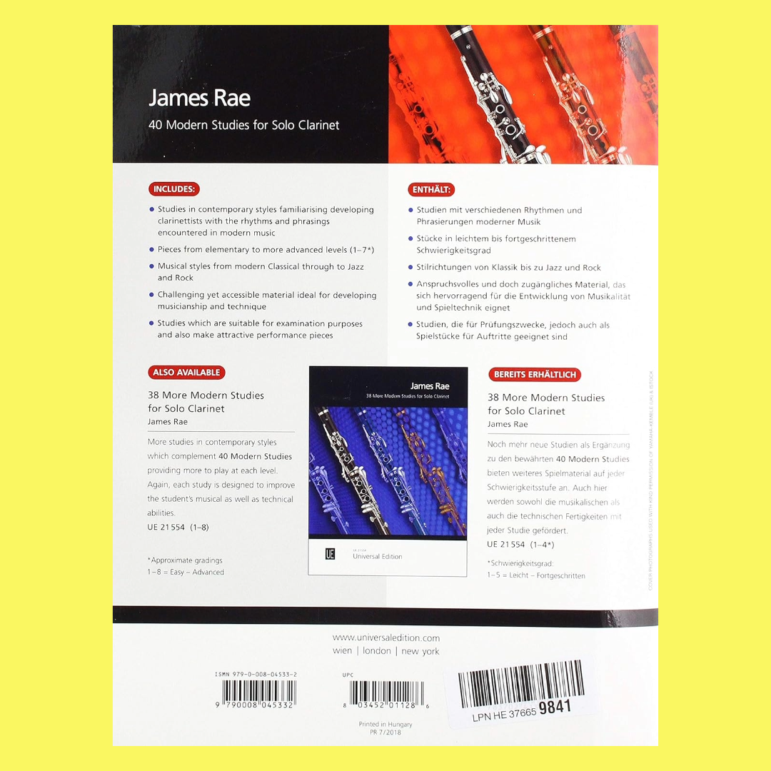 James Rae: 40 Modern Studies - Solo Clarinet Book