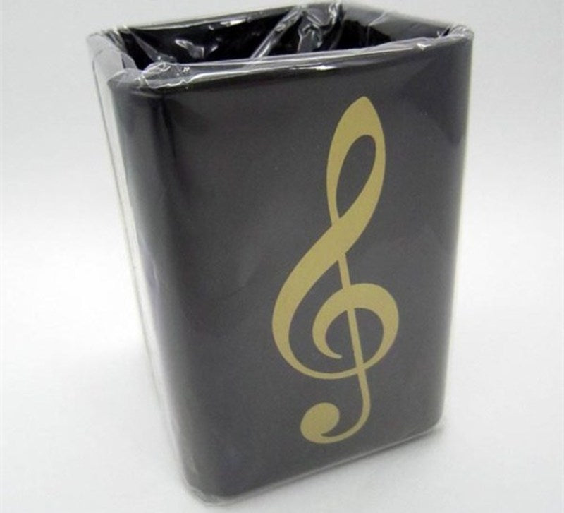 GOLD TREBLE CLEF SQUARE PLASTIC PEN HOLDER