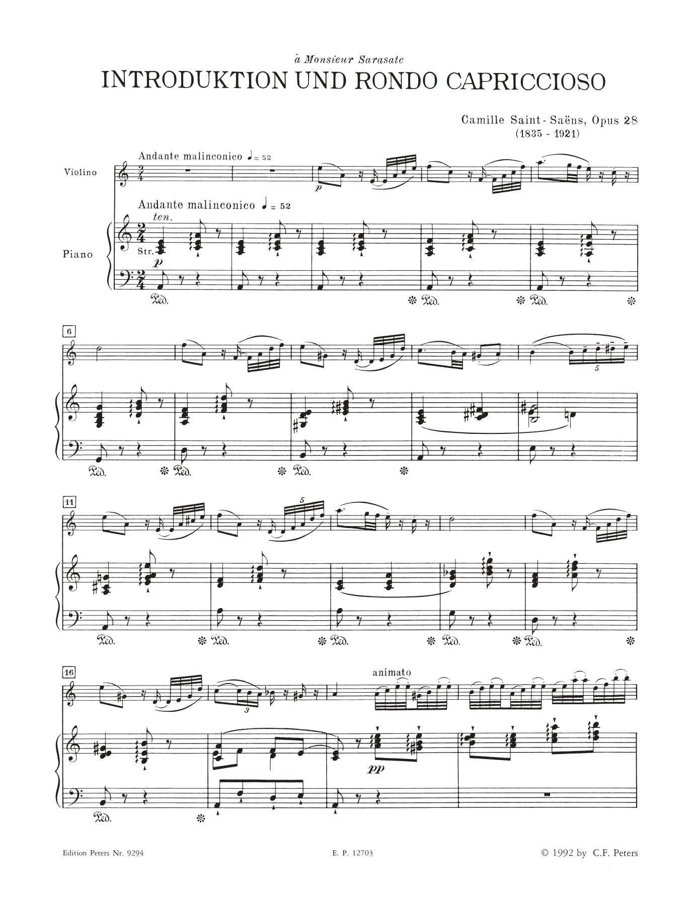 Introduction And Rondo Capriccioso Op 28 Violin with Piano Book