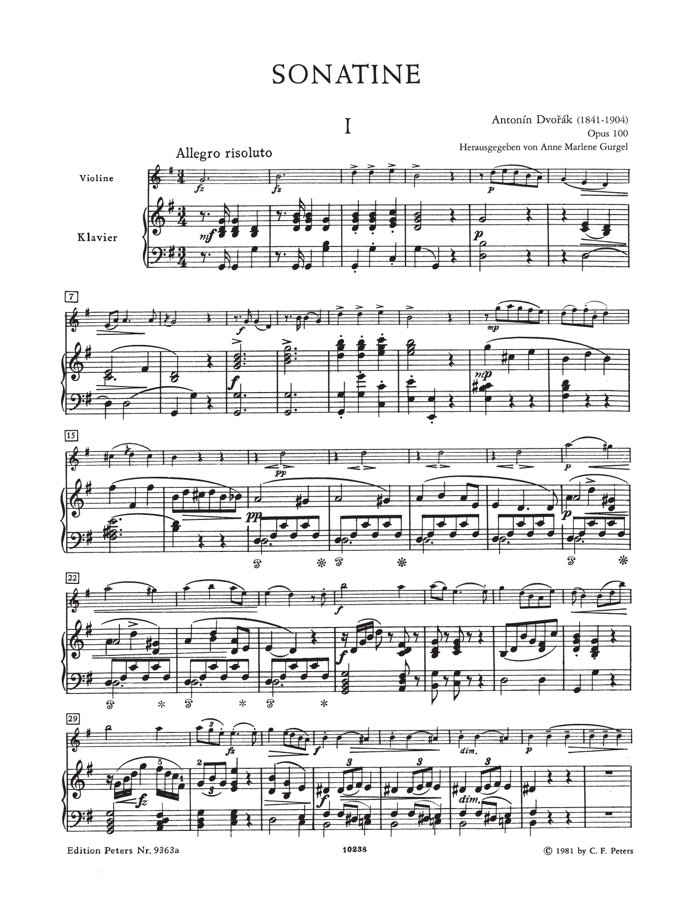 Dvorak - Sonatina G Op 100 For Viola with Piano Accompaniment Book