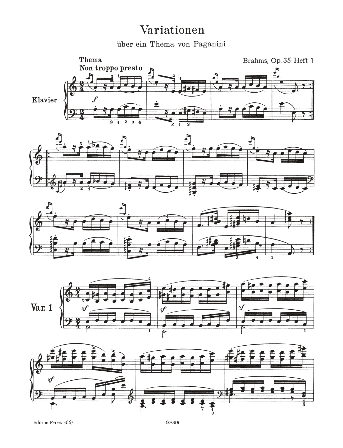 Brahms - Variations On A Theme Of Paganini Op 35 for Piano Complete Book