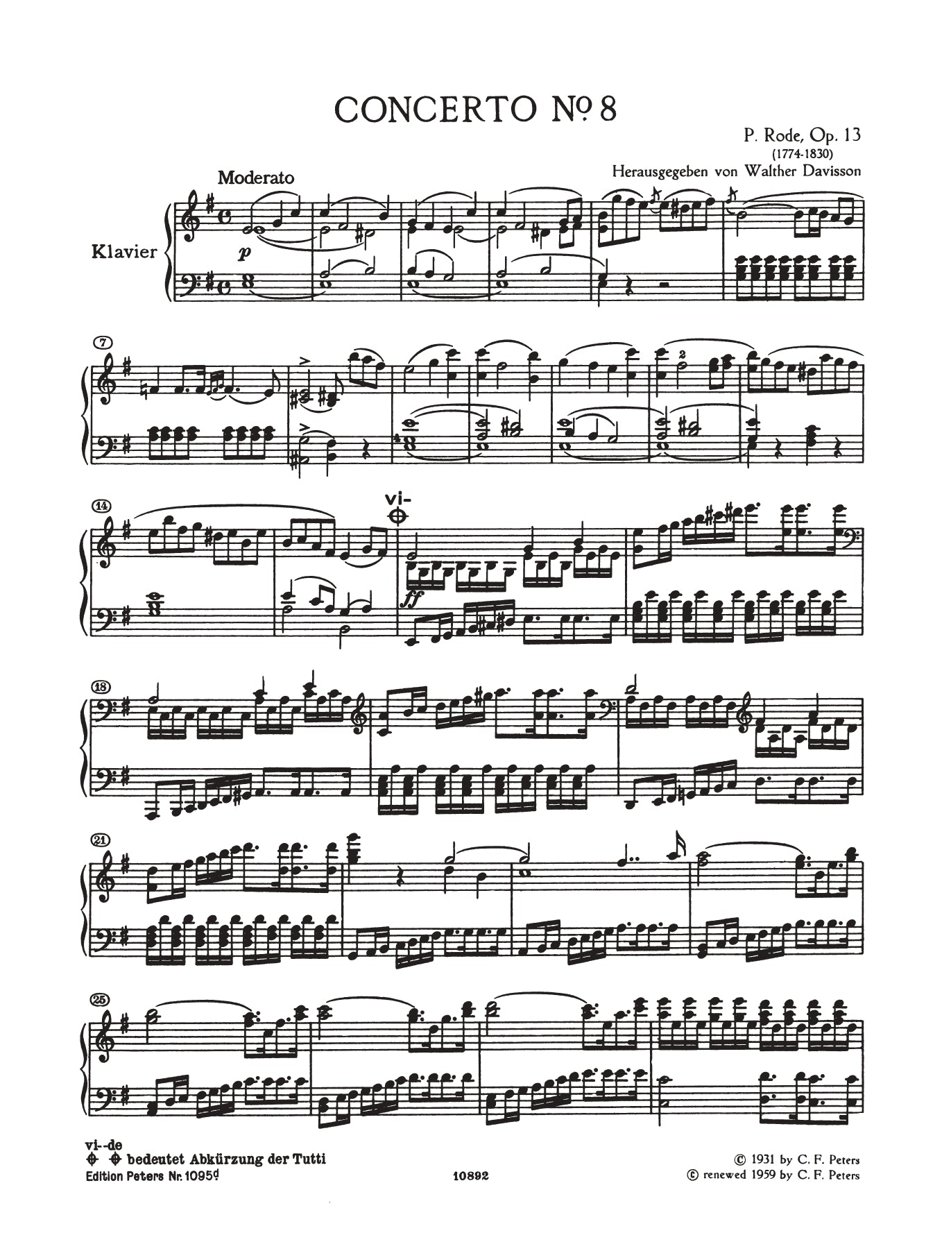 Rode - Concerto No 8 Op 13 E Minor Violin with Piano Accompaniment