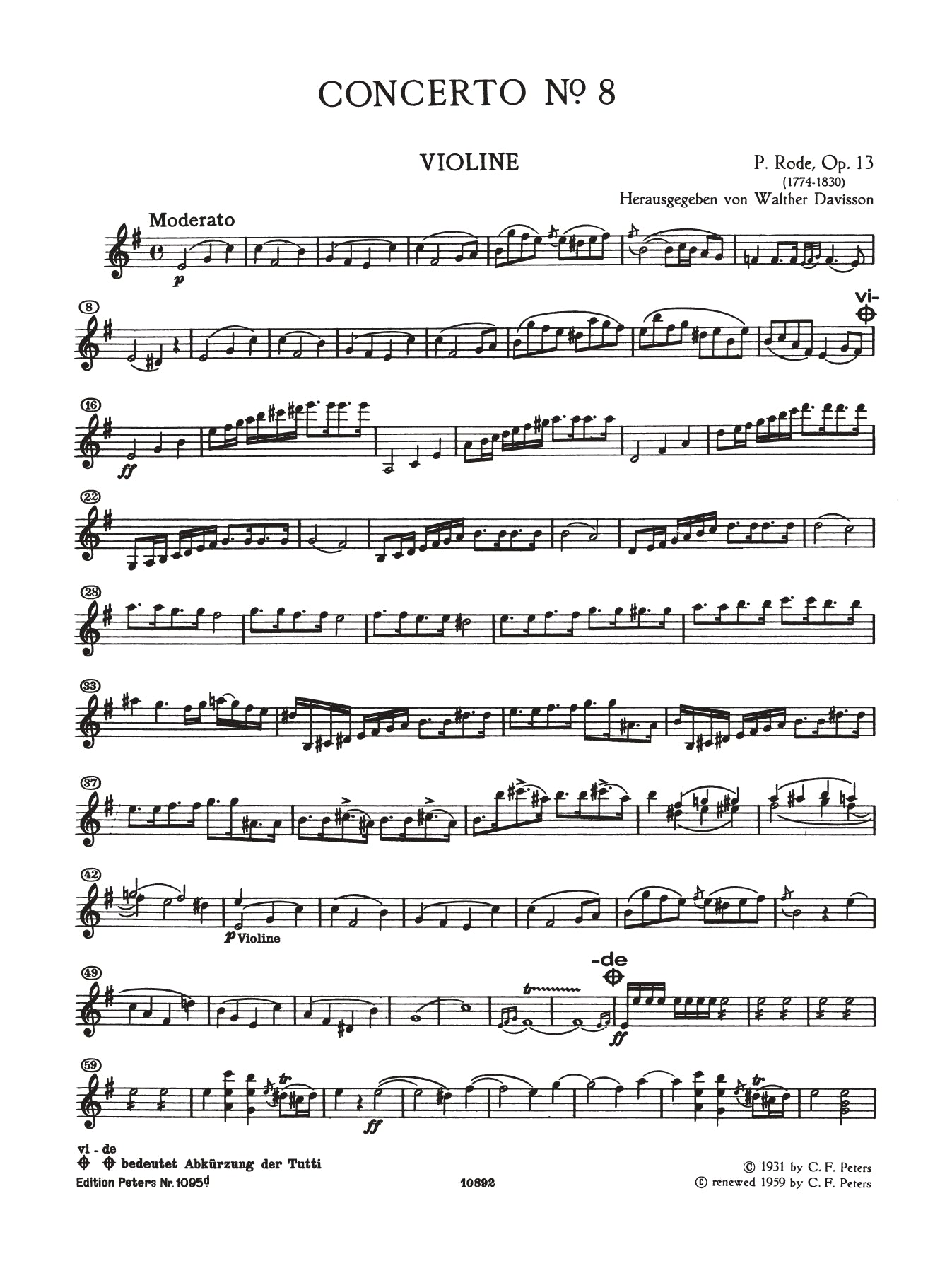 Rode - Concerto No 8 Op 13 E Minor Violin with Piano Accompaniment