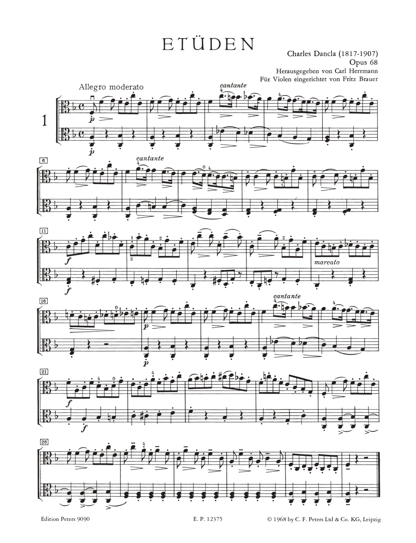 Dancla - 15 Studies Op. 68 for 2 Violas Book