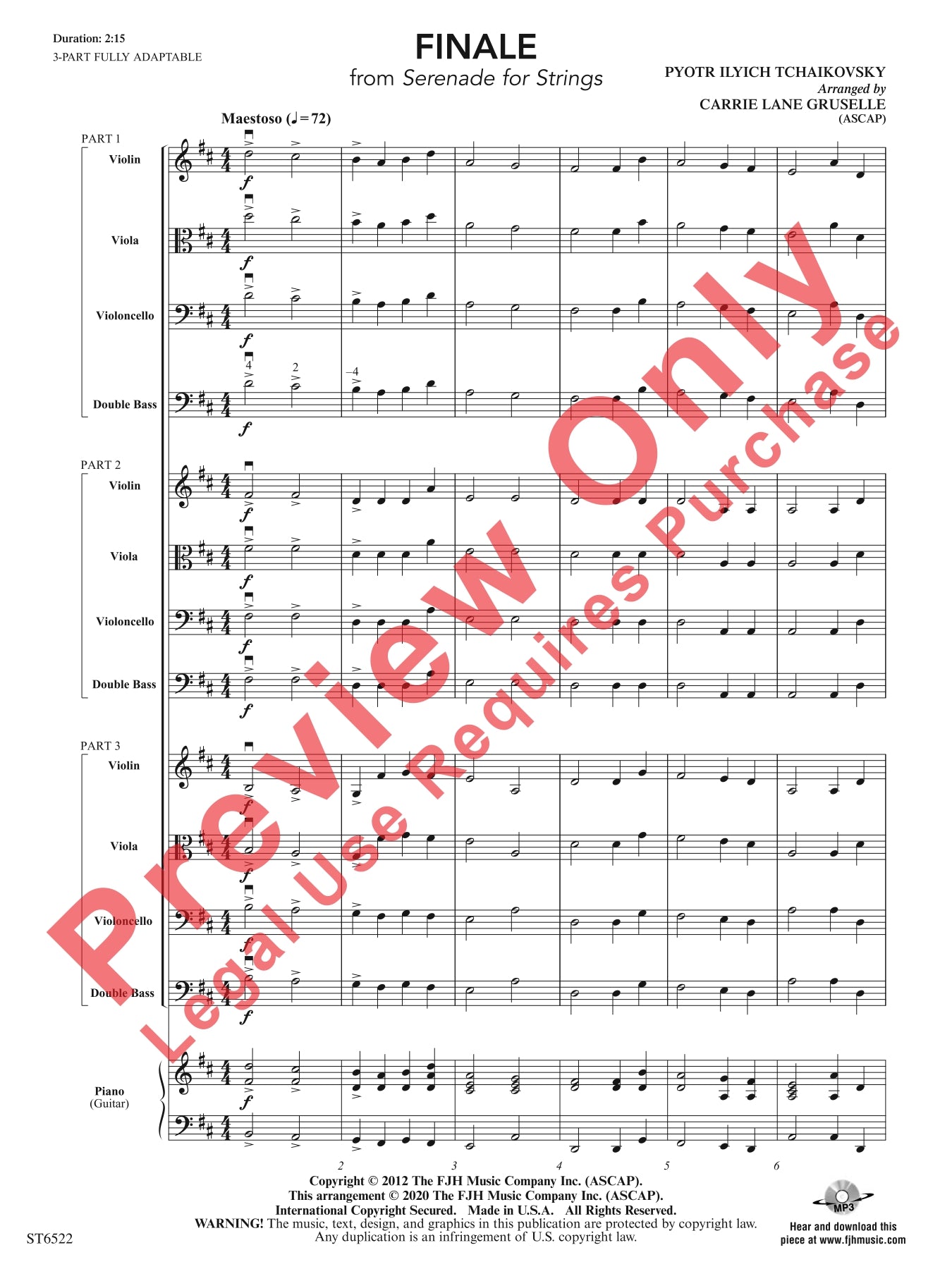 Finale Serenade For Strings  - String Orchestra Level 1.5 / 3 Part Adaptable Score and Parts