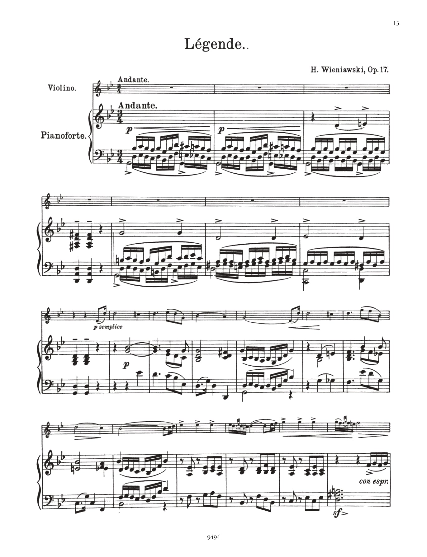 3 Romantic Pieces For Violin and Piano Book