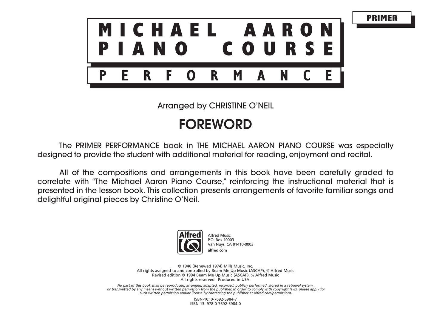 Michael Aaron Piano Course - Performance Primer Book