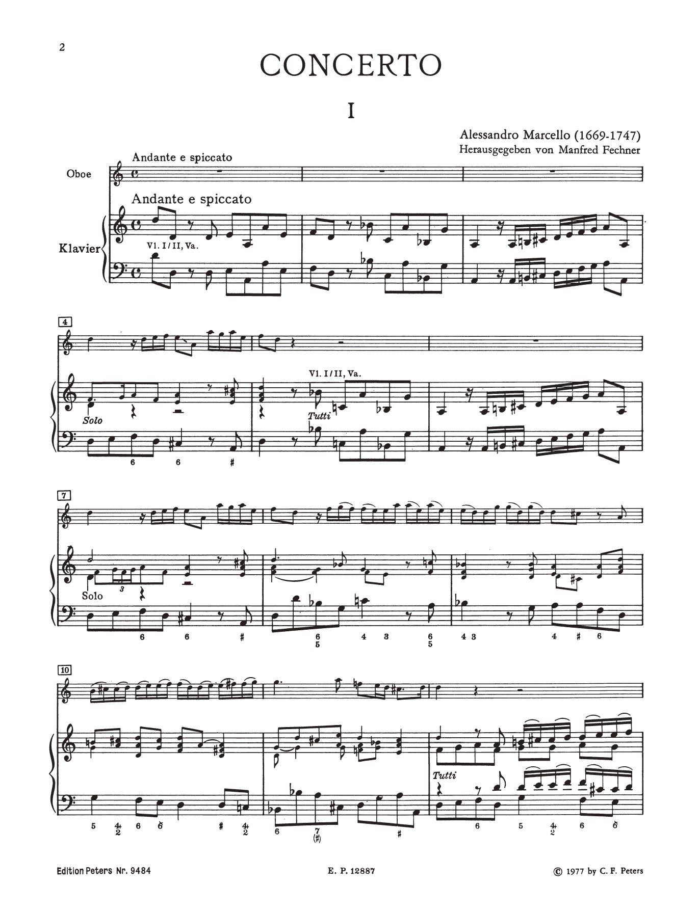 Marcello - Concerto D Minor For Oboe with Piano Accompaniment Book /Piano Urtext