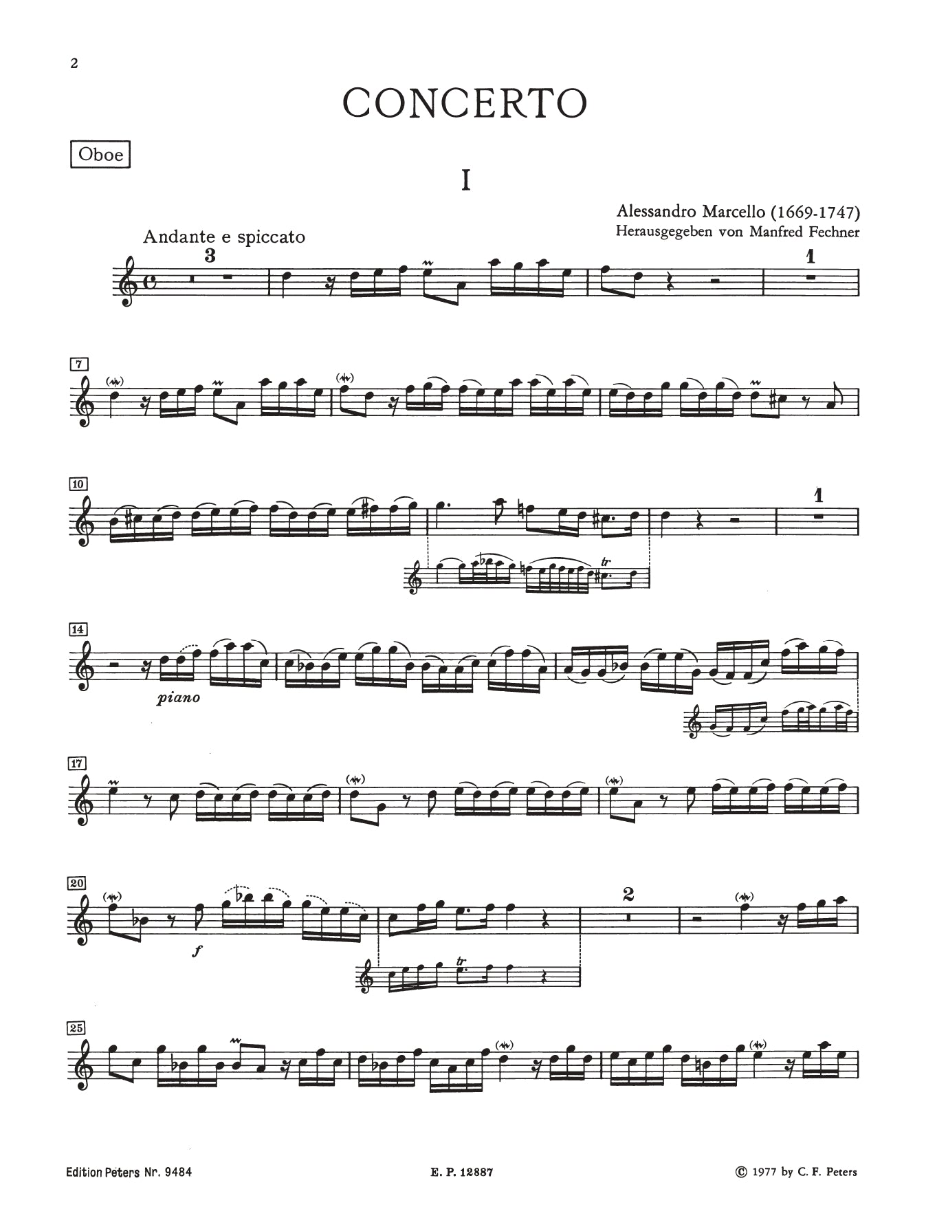 Marcello - Concerto D Minor For Oboe with Piano Accompaniment Book /Piano Urtext