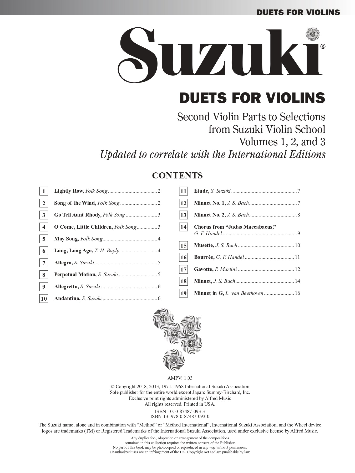 Suzuki - Duets For Violins Second Violin Parts Book