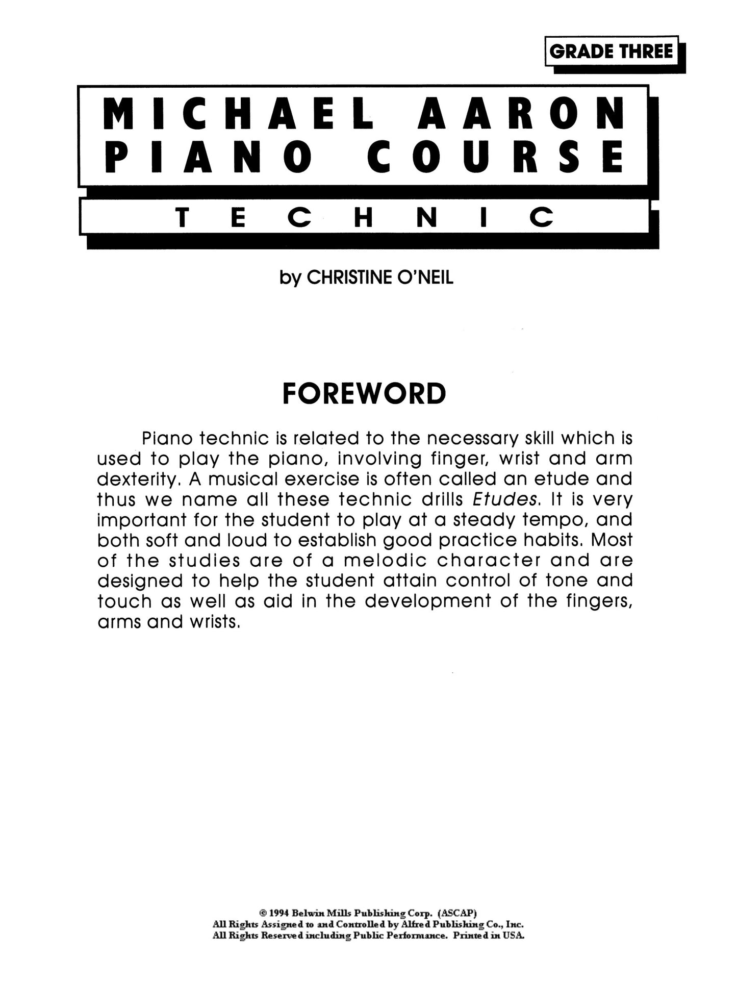 Michael Aaron Piano Course - Technic Grade 3 Book