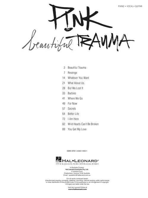 Pink - Beautiful Trauma PVG Songbook