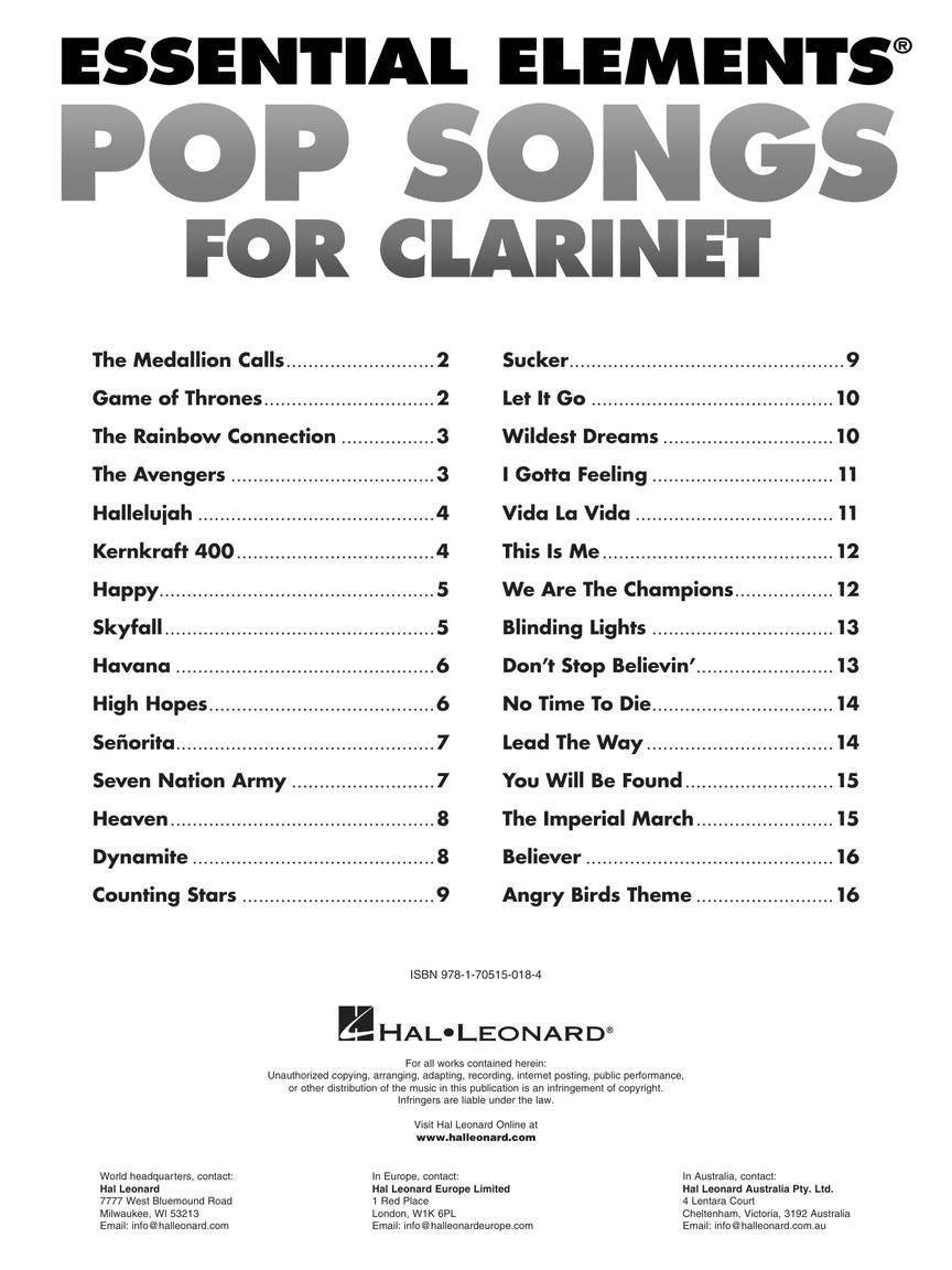 Essential Elements - Pop Songs For Clarinet Book