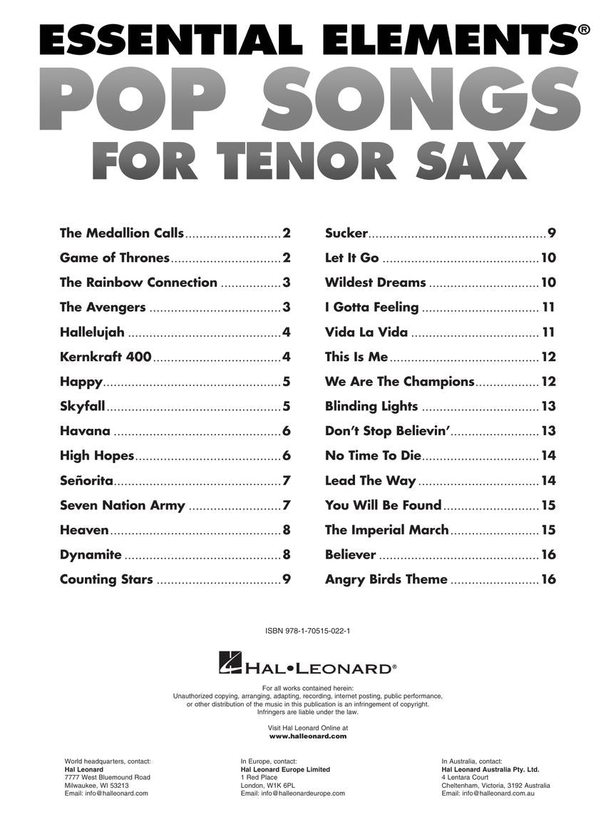 Essential Elements - Pop Songs For Tenor Saxophone Book