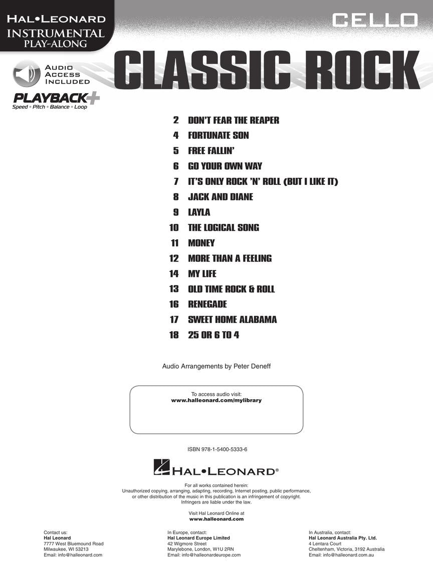 Classic Rock For Cello Play Along Book/Ola