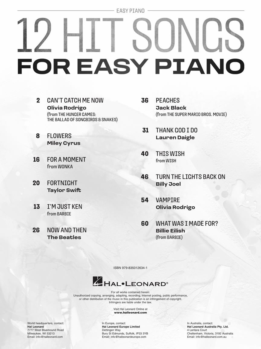 12 Hit Songs for Easy Piano Book