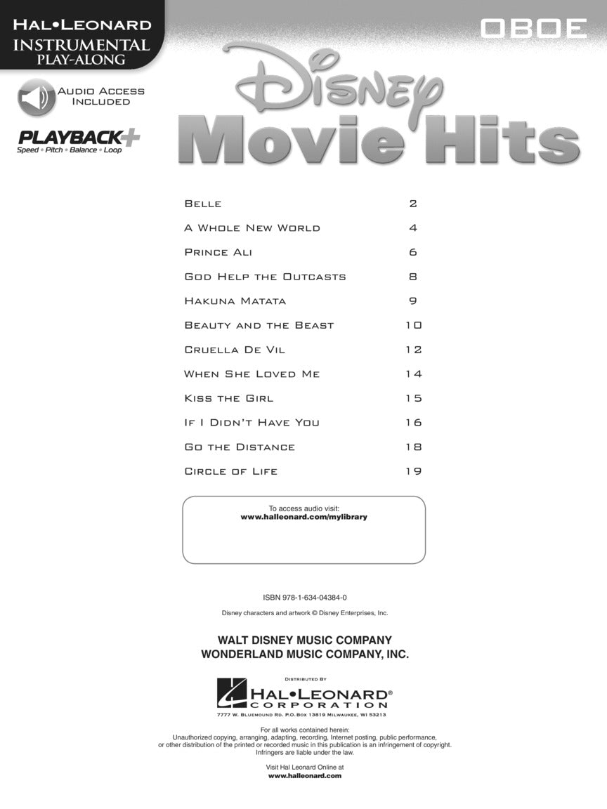 Disney Movie Hits For Oboe Play Along Book/Ola