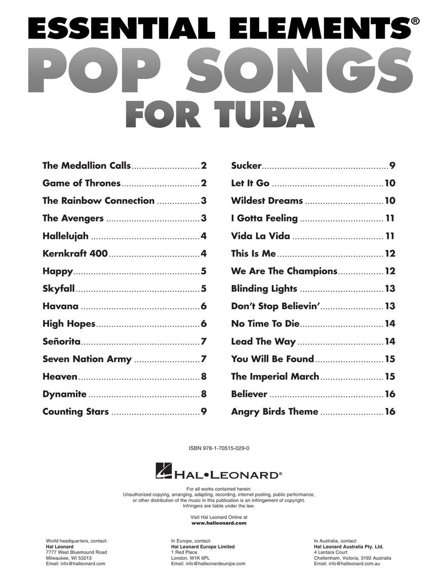 Essential Elements Pop Songs For Tuba Book