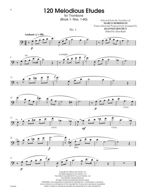 Bordogni - Melodious Etudes Nos 1-60 For Trombone Book 1 (Book/Cd)