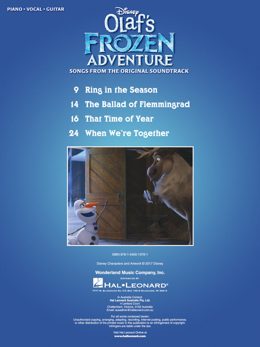 Olaf's Frozen Adventure Songs From The Soundtrack PVG Book