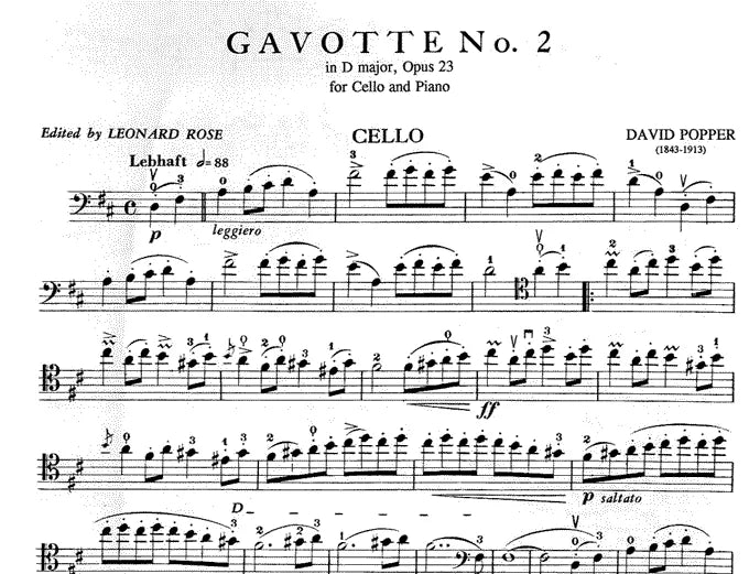 David Popper - Gavotte D Major No 2 Op 23 Cello with Piano Accompaniment Book