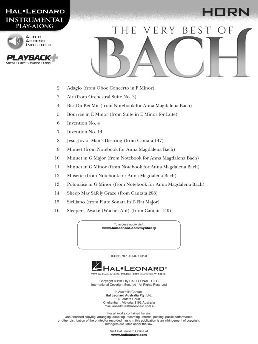 The Very Best Of Bach For Horn - Play Along Book/Ola