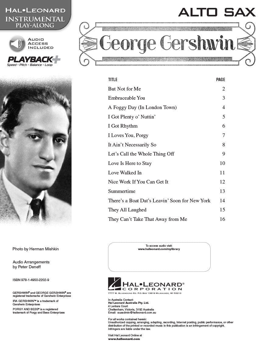 George Gershwin For Alto Saxophone Play Along Book/Ola