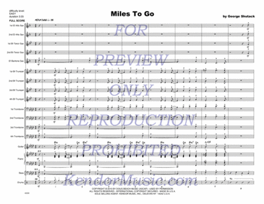 Miles To Go - Jazz Ensemble Score/Parts